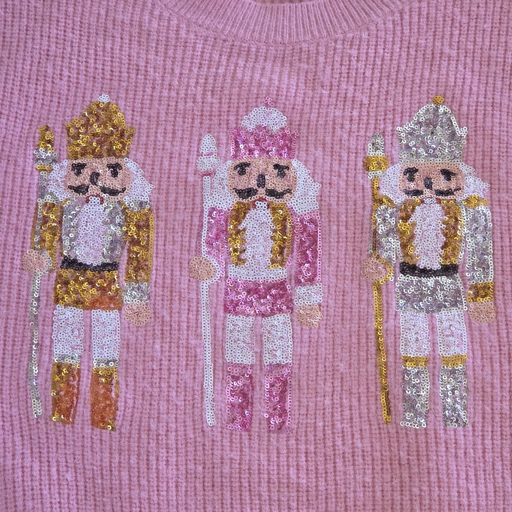 Peach Love California Sequin Nutcracker Sweater Vest Pink Sparkly Holiday Bling - Picture 7 of 16